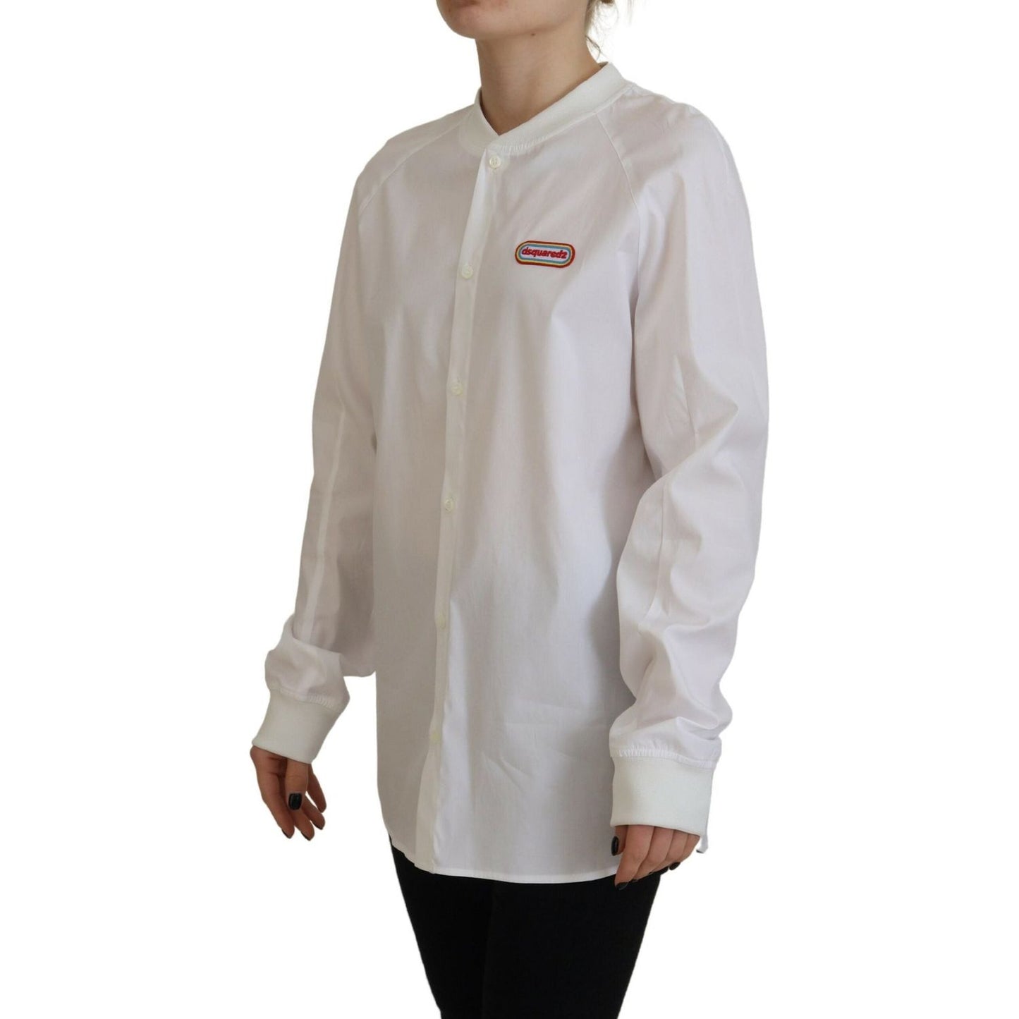 Dsquared² White Cotton Button Down Long Sleeves Crewneck Top Dsquared² Dark Gray