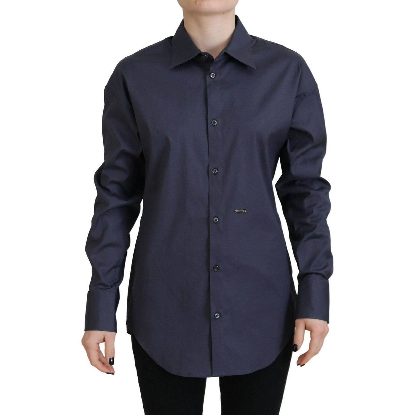 Dsquared² Navy Blue Cotton Button Down Collared Shirt Top Dsquared²