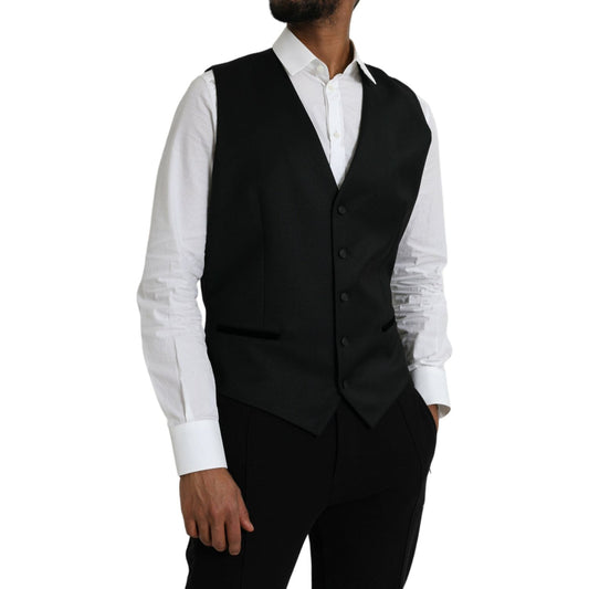 Dolce & Gabbana Black Silk Waistcoat Dress Formal Vest Dolce & Gabbana