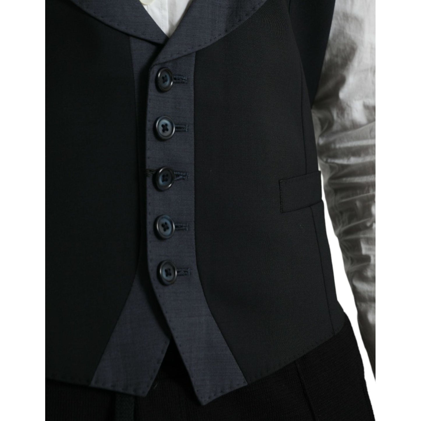 Dolce & Gabbana Black Wool Waistcoat Dress Formal Vest Dolce & Gabbana