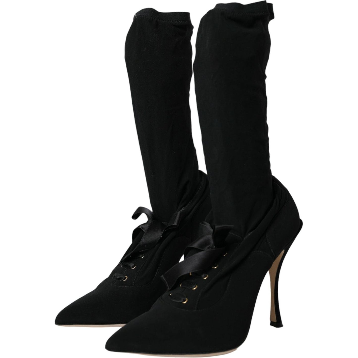 Dolce & Gabbana Black Stiletto Heels Mid Calf Boots Shoes