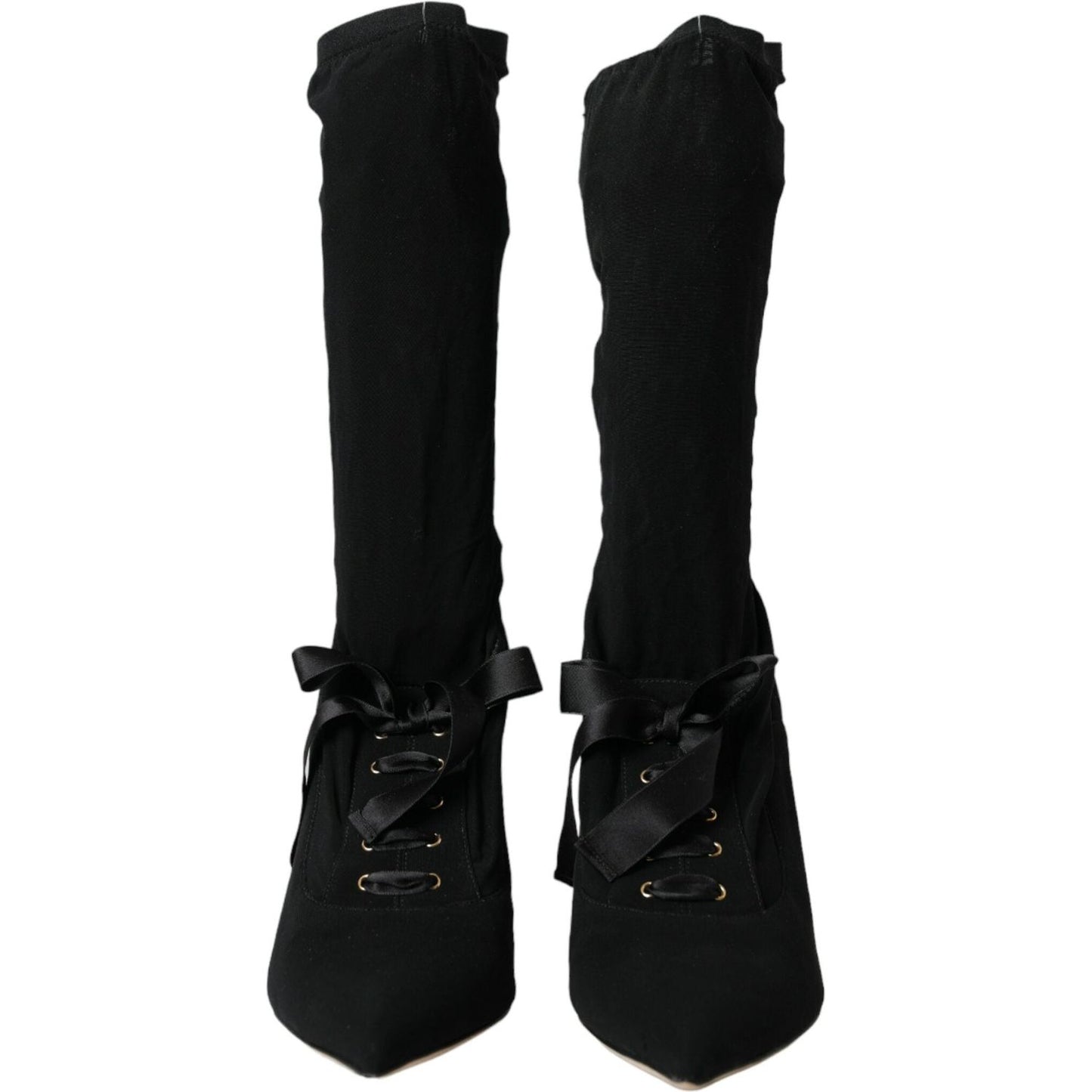 Dolce & Gabbana Black Stiletto Heels Mid Calf Boots Shoes