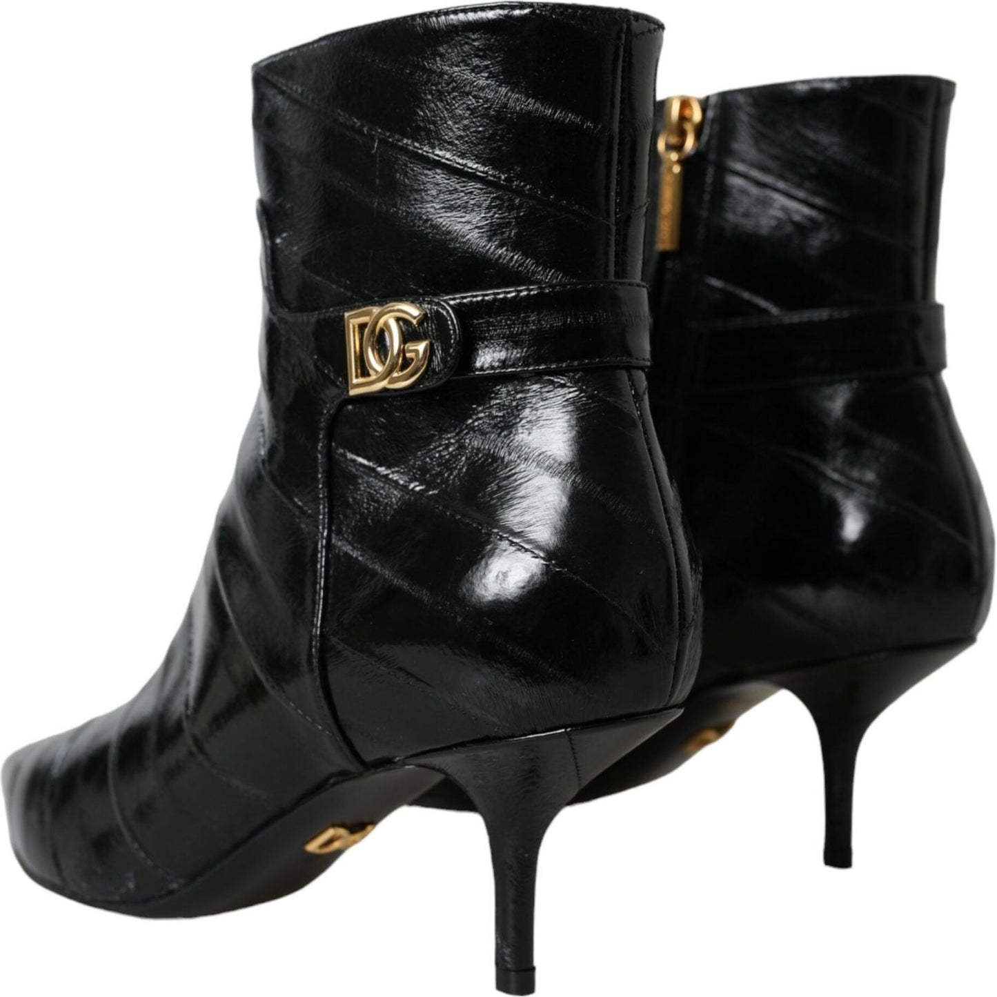 Dolce & Gabbana Black Eel Leather Logo Short Boots Shoes Dolce & Gabbana