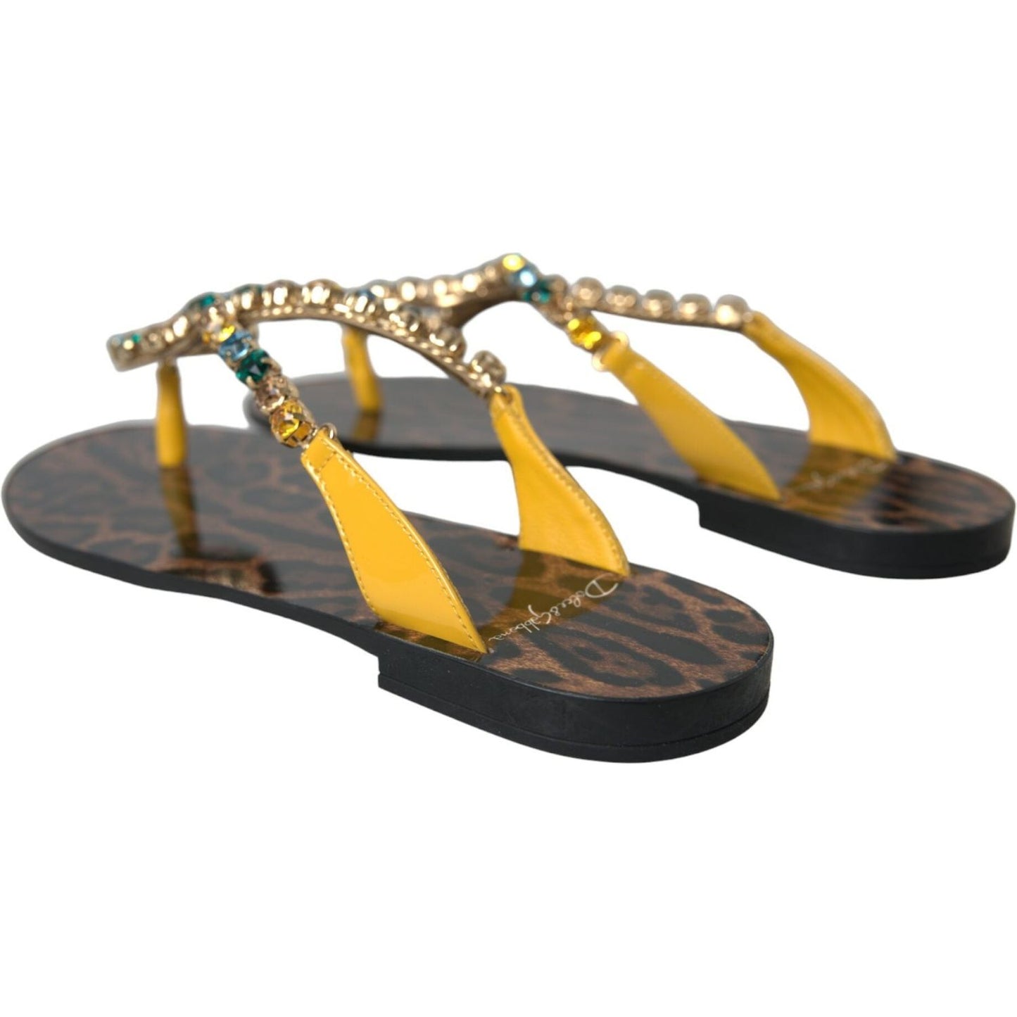 Dolce & Gabbana Mustard Crystal Calf Leather Beachwear Shoes Dolce & Gabbana