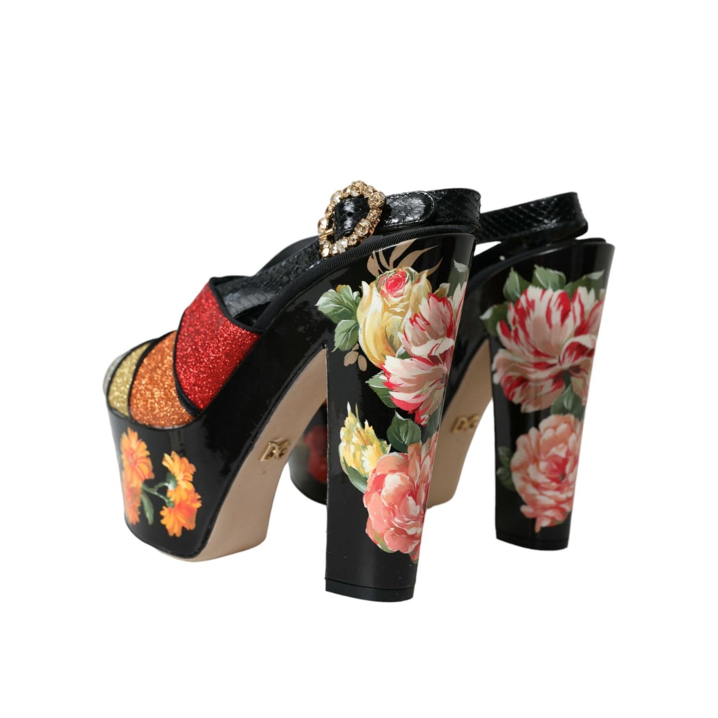 Dolce & Gabbana Multicolor Floral Crystal Platform Sandals Shoes