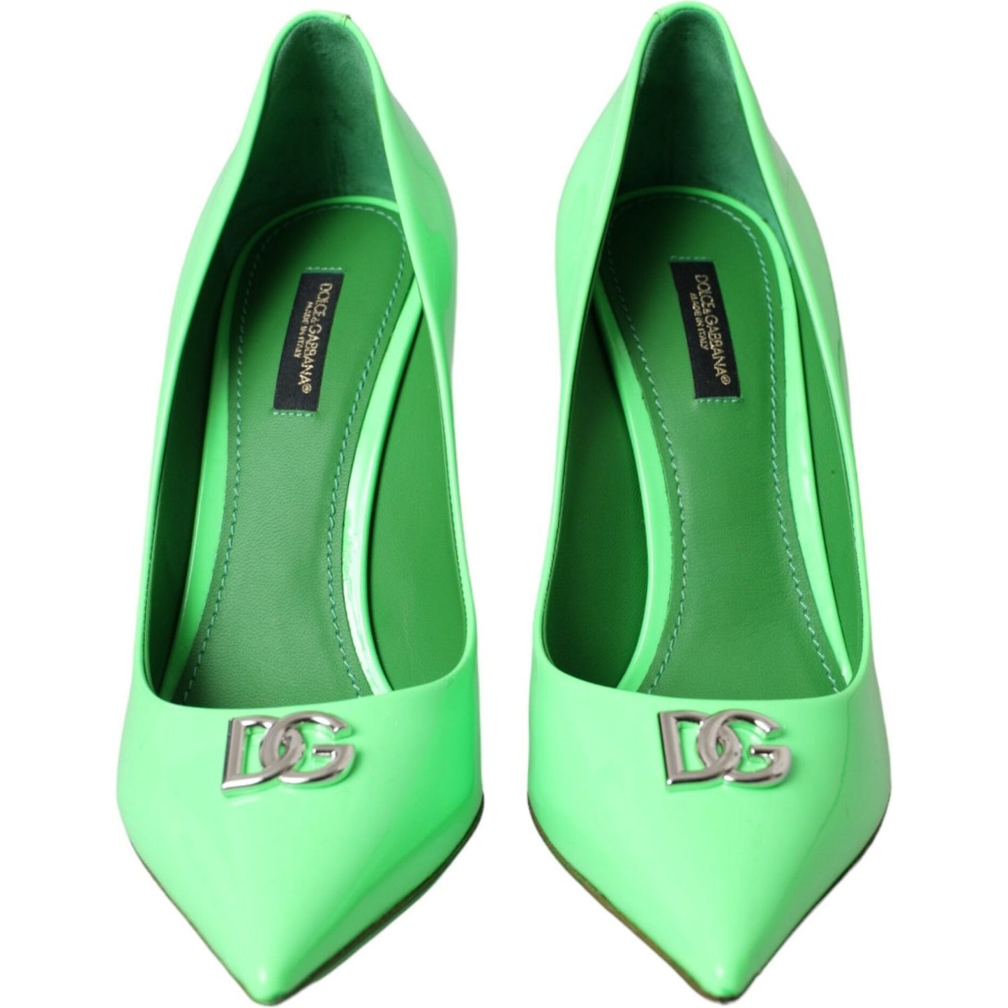 Dolce & Gabbana Neon Green Patent Leather Logo Pumps Shoes Dolce & Gabbana