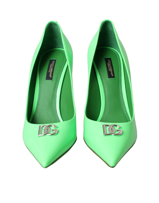 Dolce & Gabbana Neon Green Patent Leather Logo Pumps Shoes Dolce & Gabbana