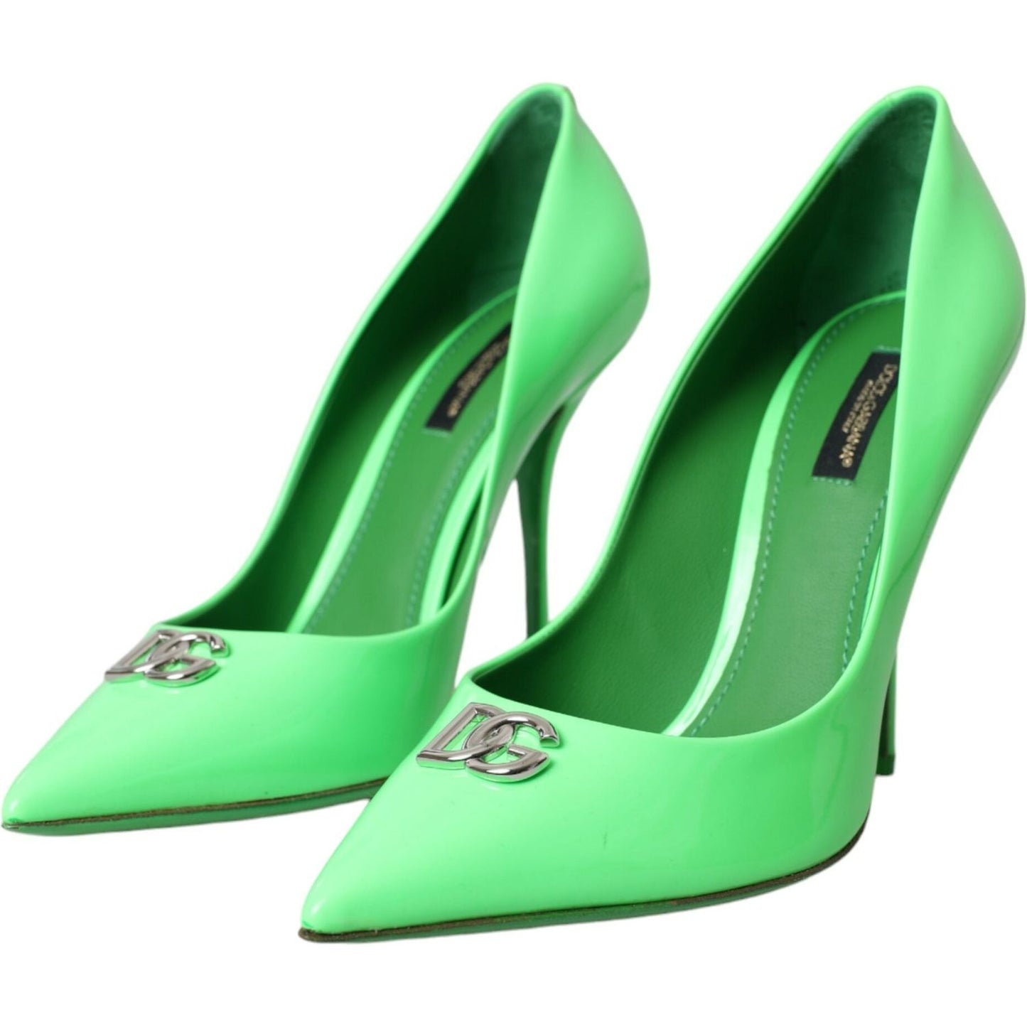 Dolce & Gabbana Neon Green Patent Leather Logo Pumps Shoes Dolce & Gabbana