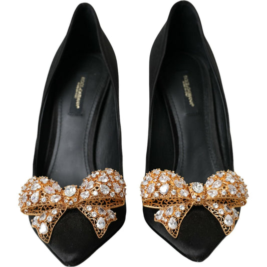 Dolce & Gabbana Black Satin Bow Crystal Heels Pumps Shoes Dolce & Gabbana