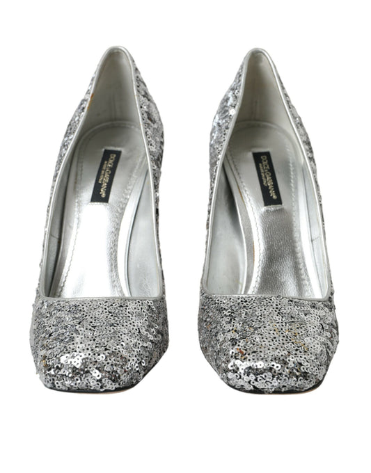 Dolce & Gabbana Silver Sequin Embellished Heels Pumps Shoes Dolce & Gabbana