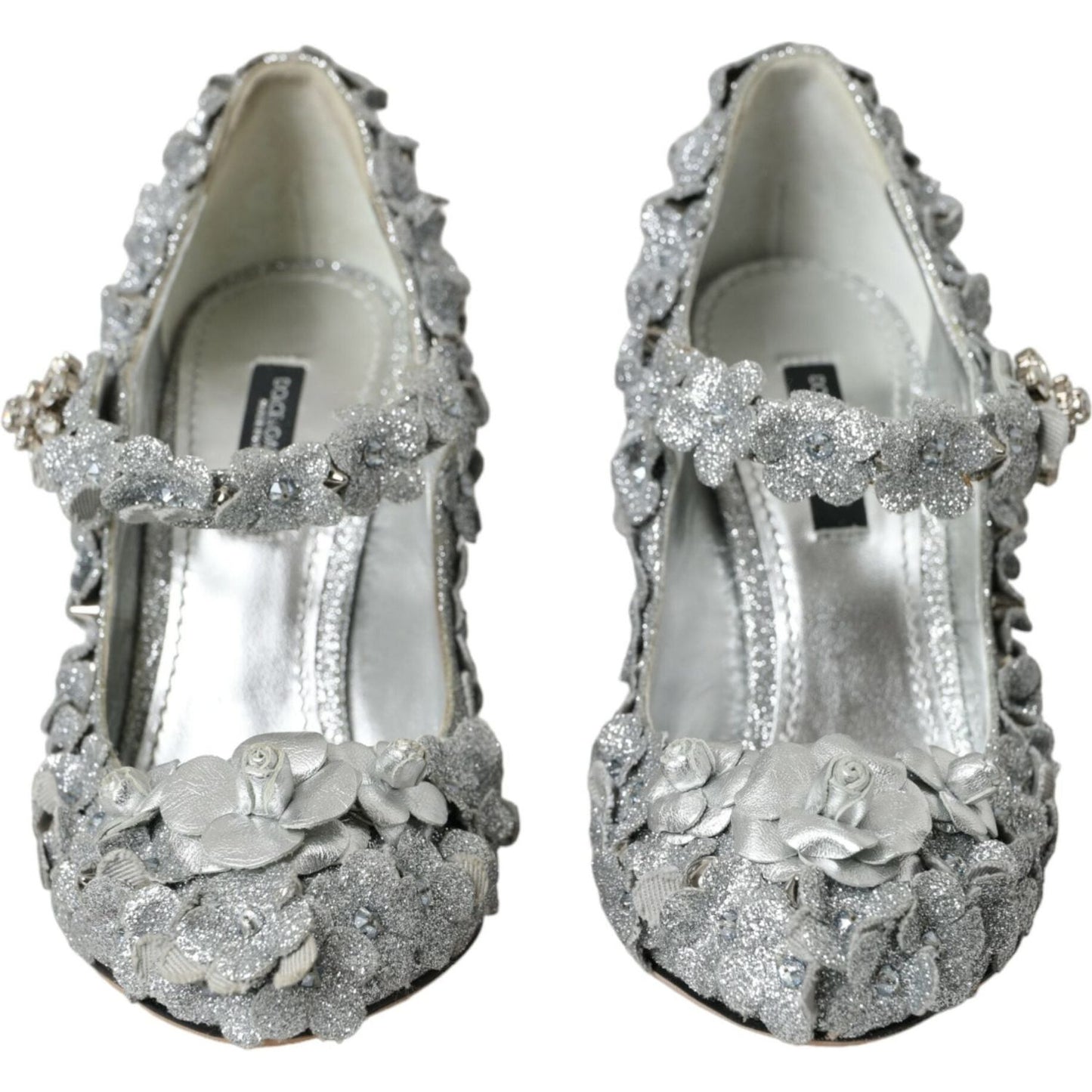 Dolce & Gabbana Silver Floral Crystal Mary Jane Pumps Shoes Dolce & Gabbana