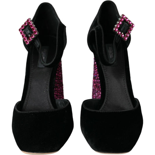 Dolce & Gabbana Black Velvet Strass Crystal Mary Janes Shoes Dolce & Gabbana