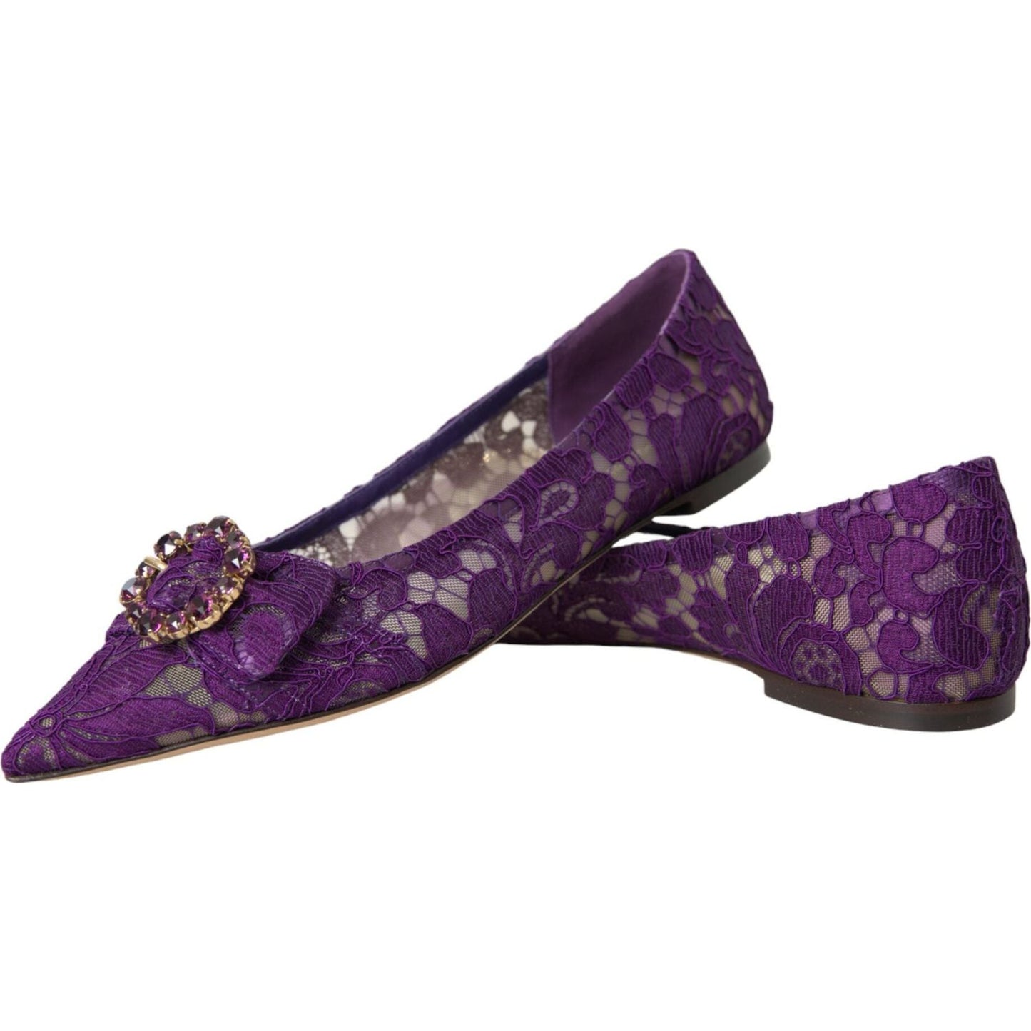 Dolce & Gabbana Purple Taormina Lace Crystal Loafers Shoes Dolce & Gabbana