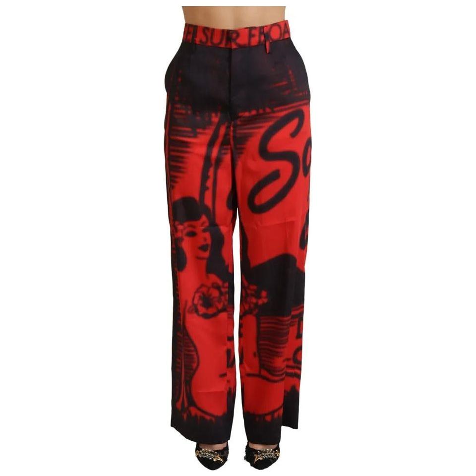 Dsquared² Red Printed High Waist Straight Pants Dsquared²