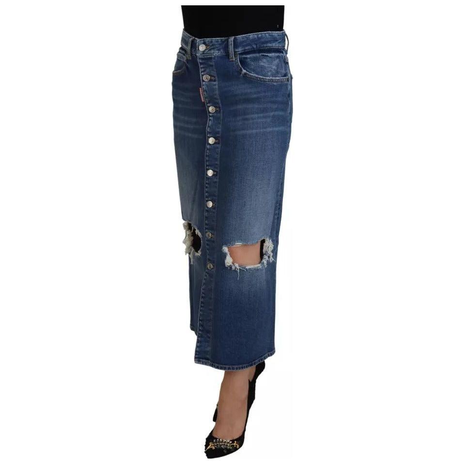 Dsquared² Blue Distressed High Waist Pencil Cut Denim Skirt Dsquared² Dark Slate Gray