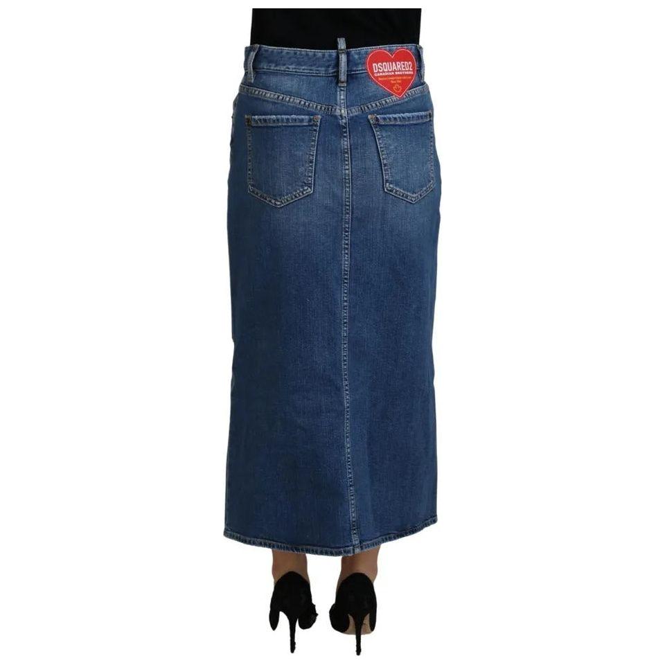 Dsquared² Blue Distressed High Waist Pencil Cut Denim Skirt Dsquared² Dark Slate Gray