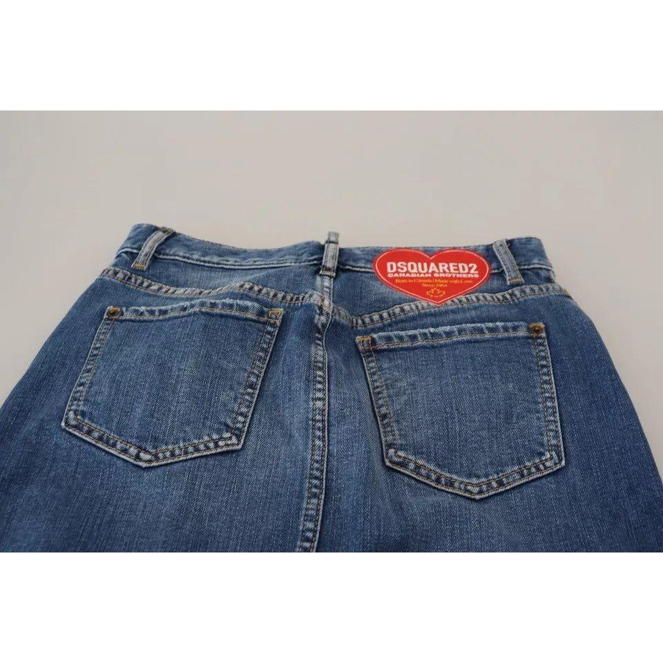 Dsquared² Blue Distressed High Waist Pencil Cut Denim Skirt Dsquared² Gray
