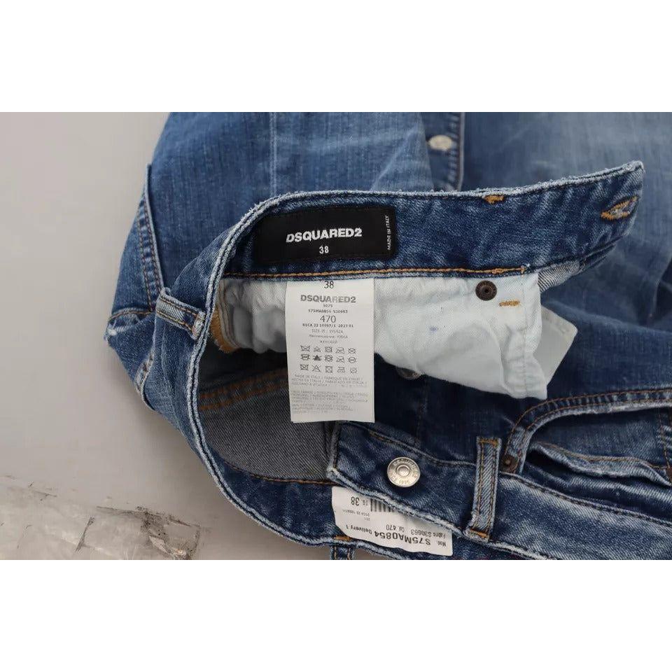 Dsquared² Blue Distressed High Waist Pencil Cut Denim Skirt Dsquared² Dark Slate Gray