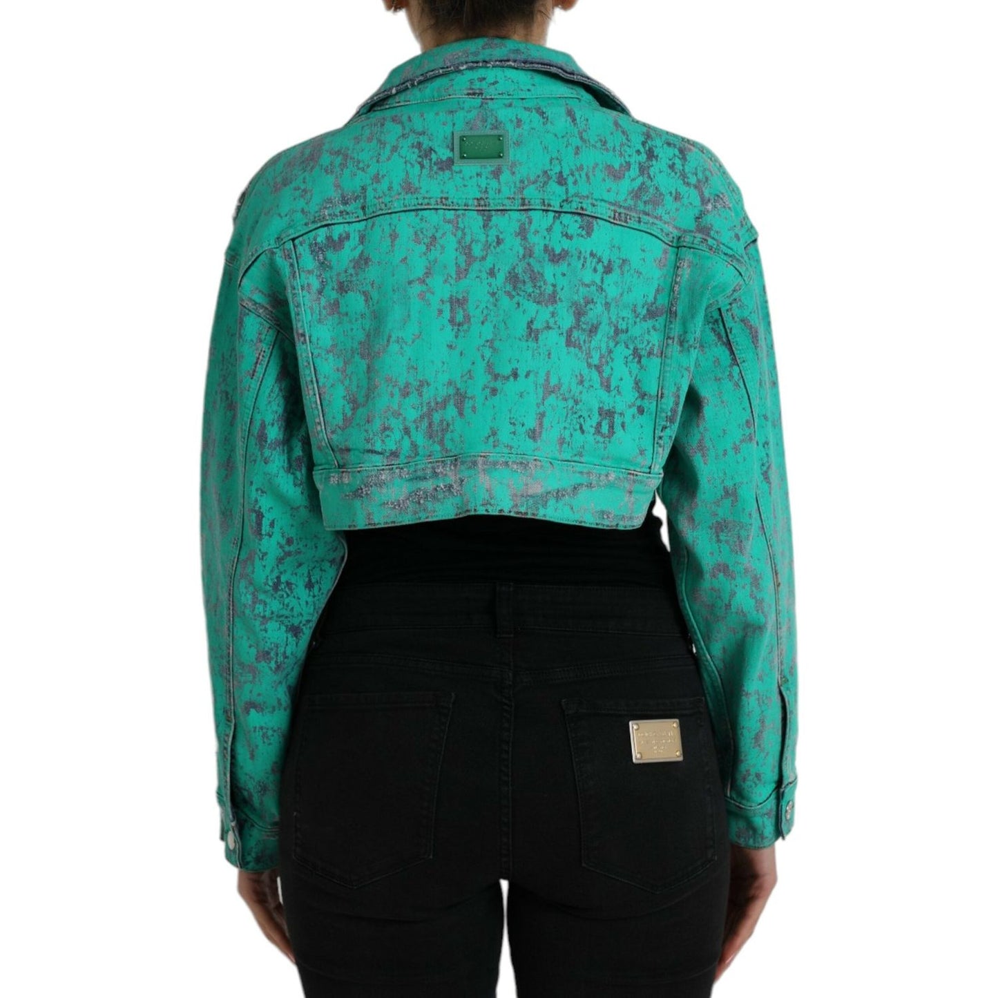 Dolce & Gabbana Green Cotton Tie Dye Cropped Cropped Denim Jacket Dolce & Gabbana