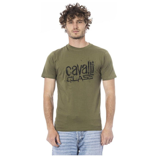 Cavalli Class Green Cotton Men T-Shirt Cavalli Class