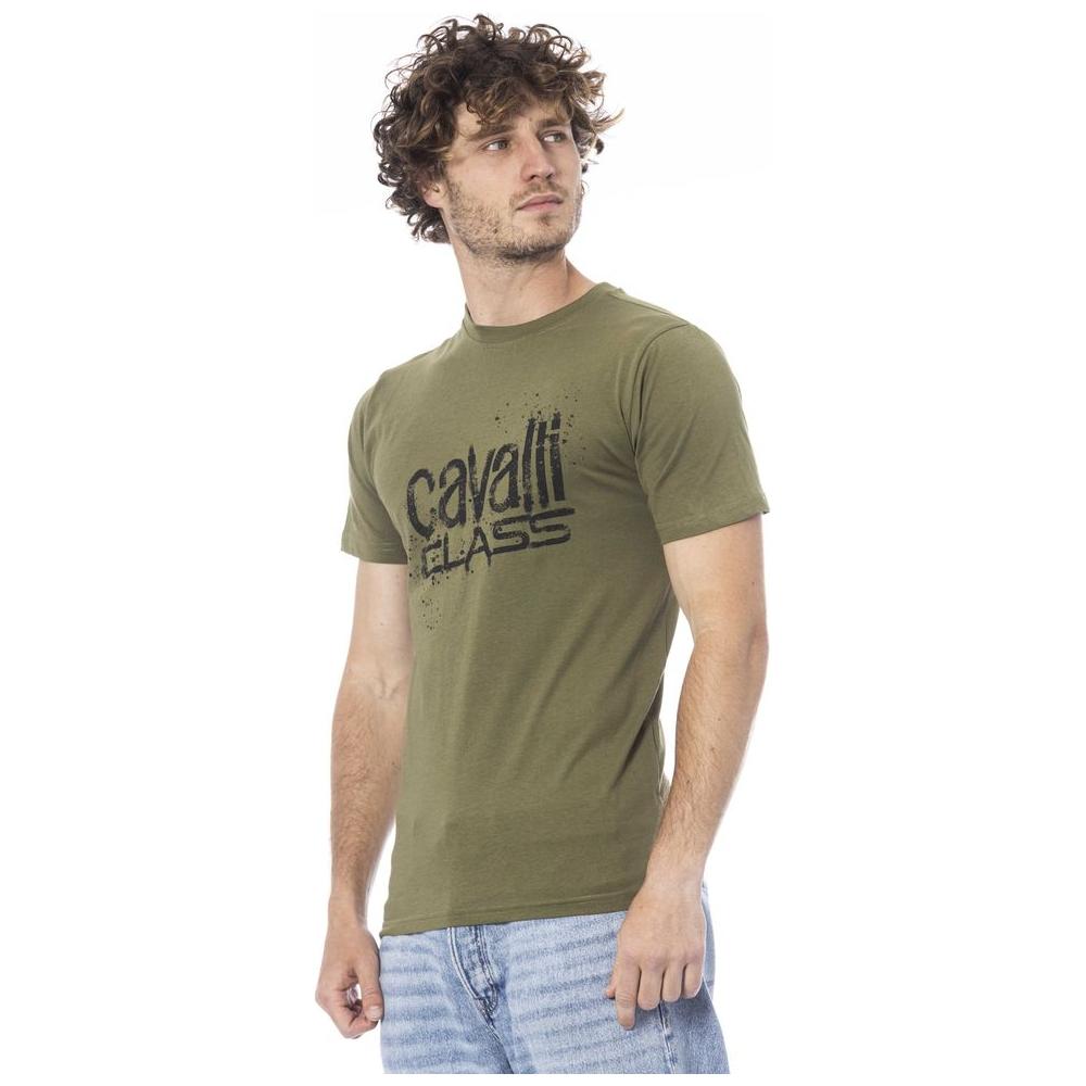 Cavalli Class Green Cotton Men T-Shirt Cavalli Class