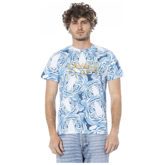 Cavalli Class Light Blue Cotton Men T-Shirt Cavalli Class Light Gray