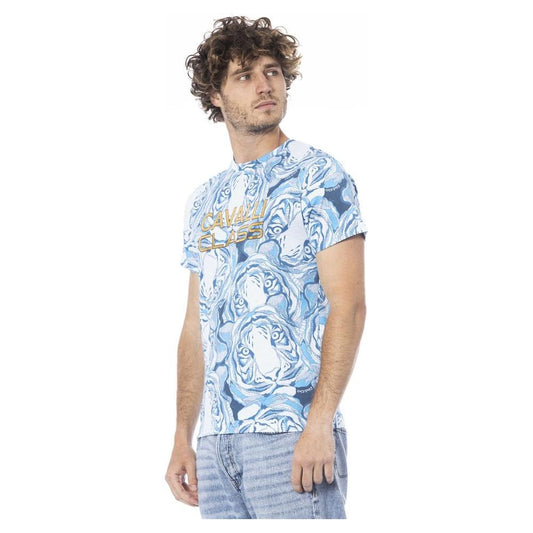 Cavalli Class Light Blue Cotton Men T-Shirt Cavalli Class Light Gray