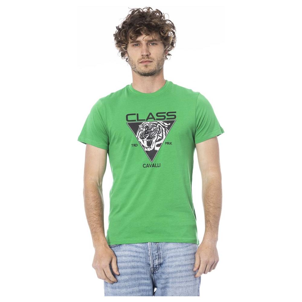 Cavalli Class Green Cotton Men T-Shirt Cavalli Class Dark Sea Green