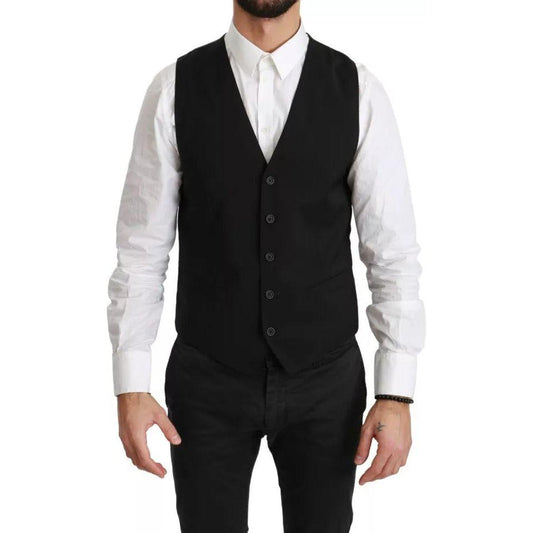 Dolce & Gabbana Black Wool Stretch Waistcoat Formal Dress Vest Dolce & Gabbana