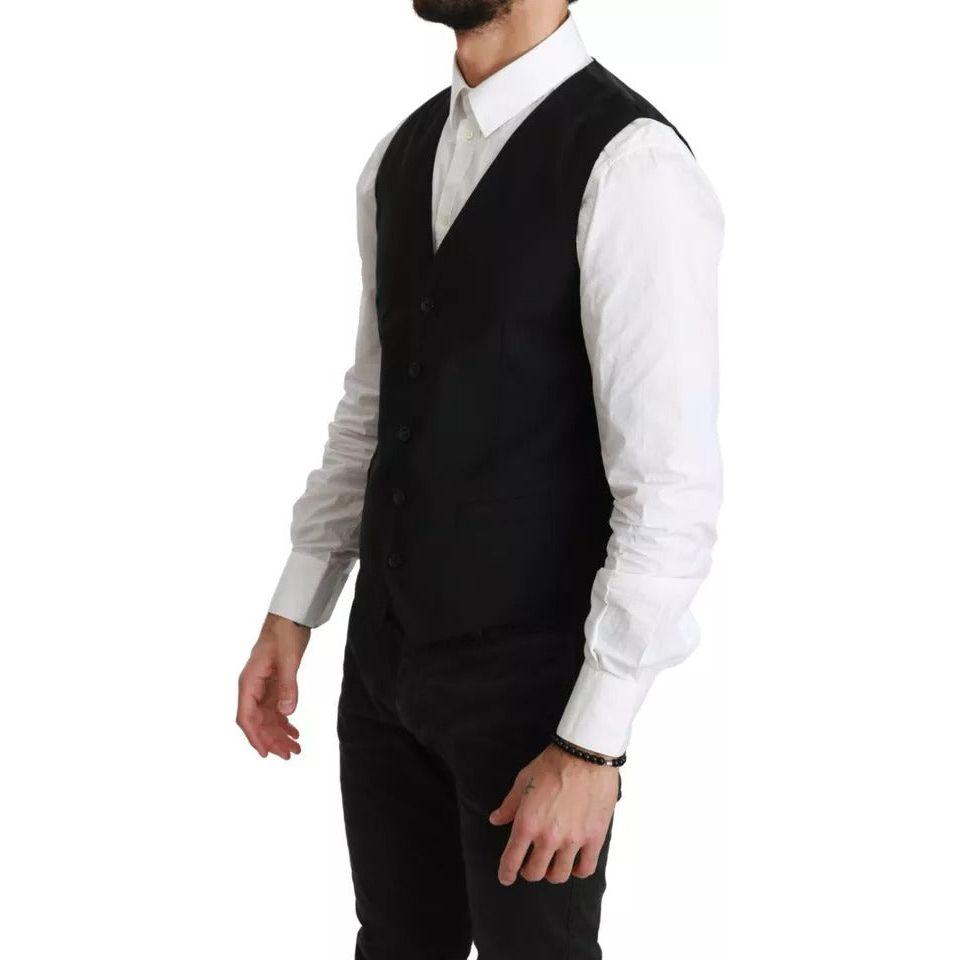 Dolce & Gabbana Black Wool Stretch Waistcoat Formal Dress Vest Dolce & Gabbana