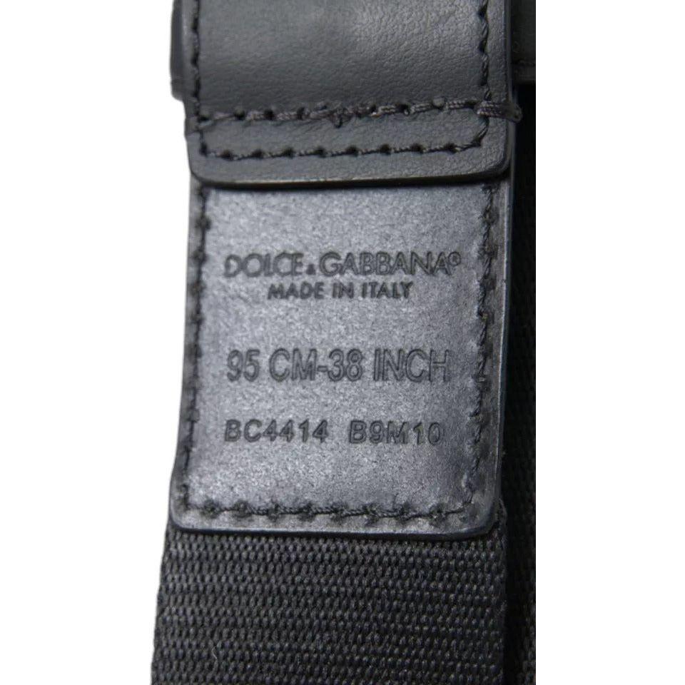 Dolce & Gabbana Black Green Logo Silver Metal Buckle Belt Dolce & Gabbana