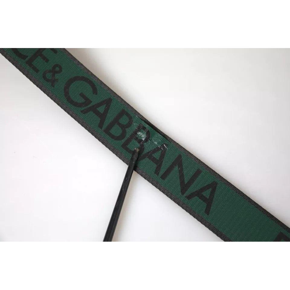 Dolce & Gabbana Black Green Logo Silver Metal Buckle Belt Dolce & Gabbana