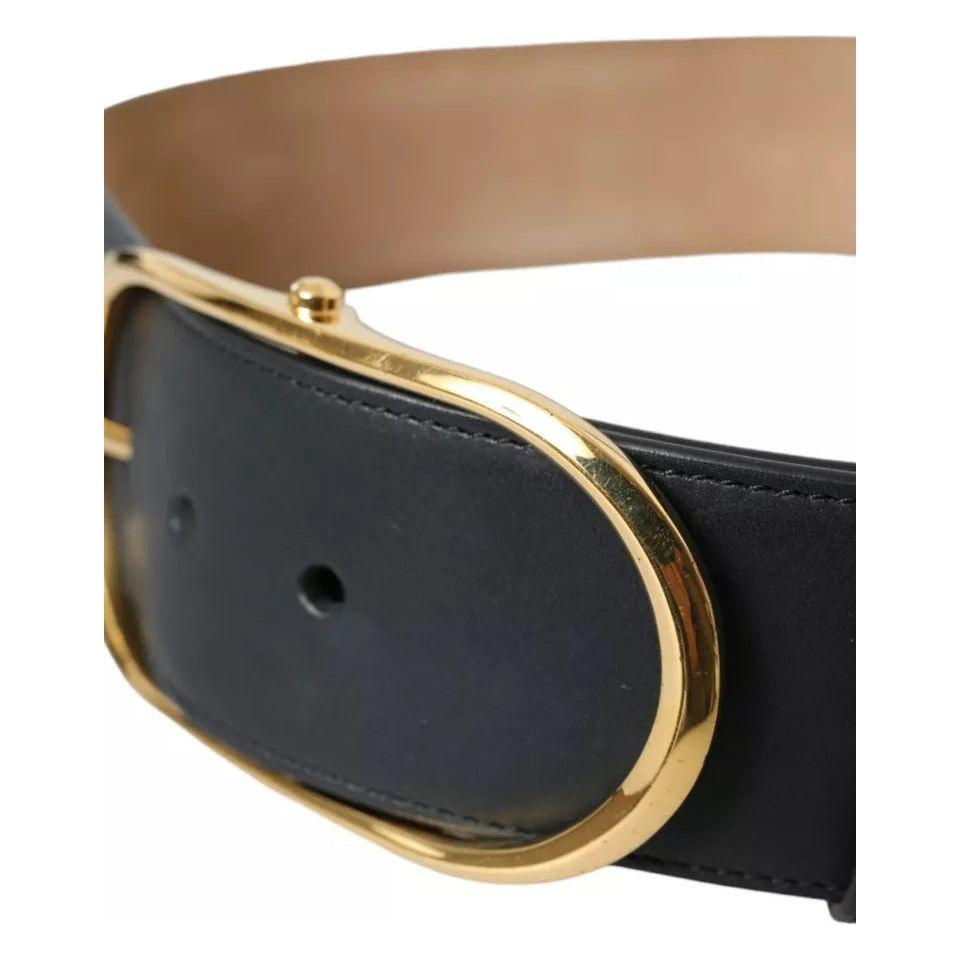 Dolce & Gabbana Black Leather Gold Oval Metal Buckle Belt Dolce & Gabbana