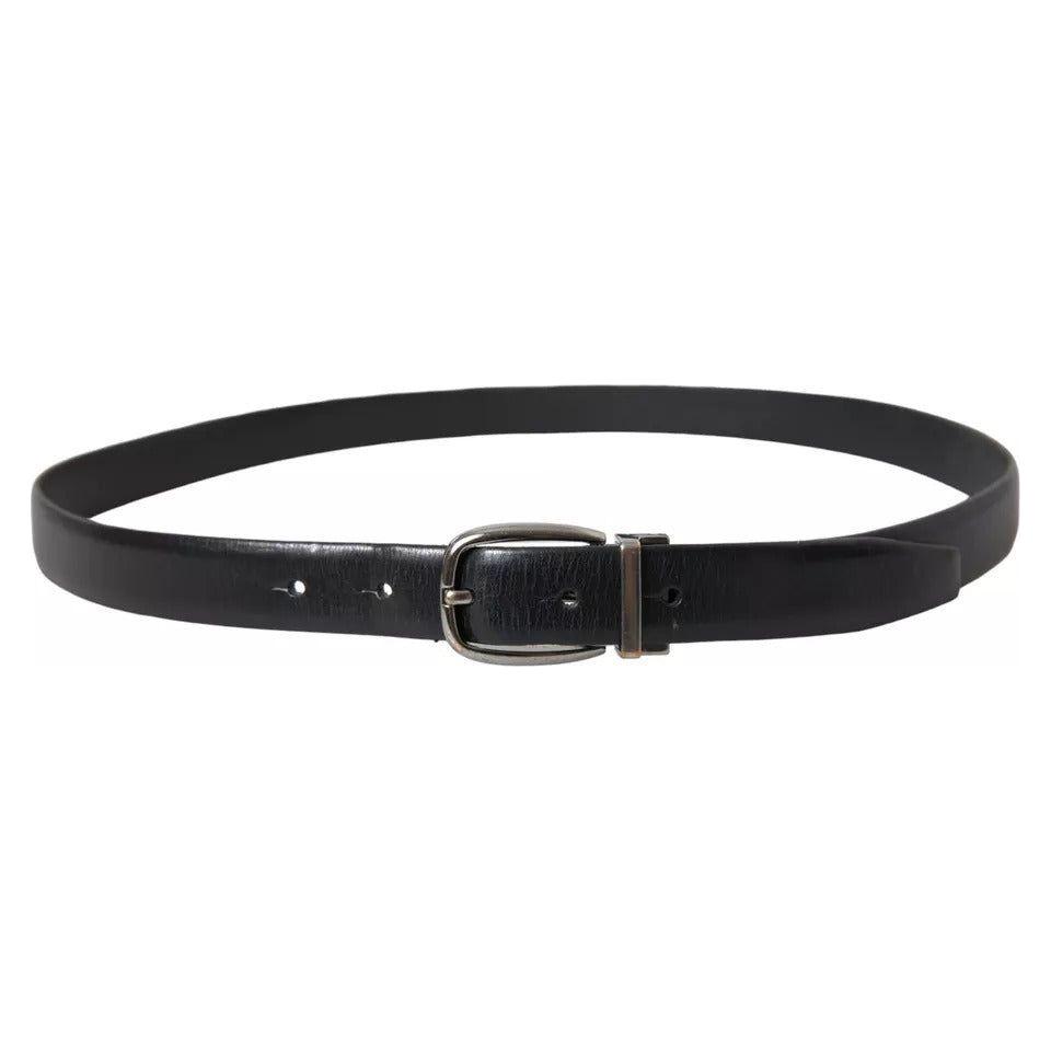 Dolce & Gabbana Black Leather Silver Metal Buckle Men Belt Dolce & Gabbana