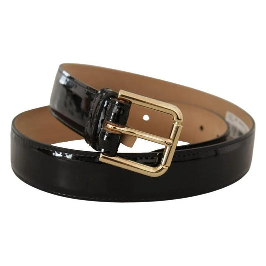 Dolce & Gabbana Black Patent Leather Gold Logo Engraved Buckle Belt Dolce & Gabbana