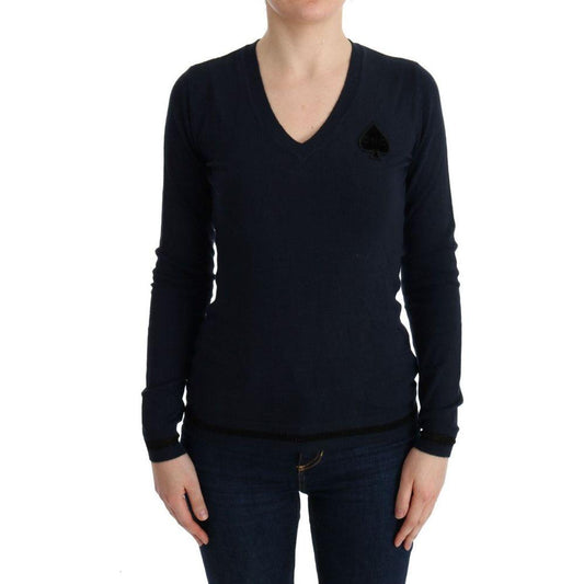 Costume National Blue V-neck Viscose Sweater Costume National