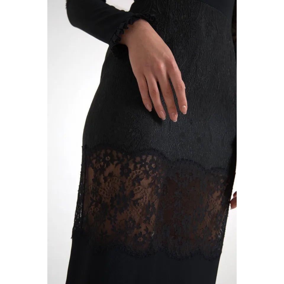 Dolce & Gabbana Black Sheer Floral Lace Sheath Midi Dress Dolce & Gabbana