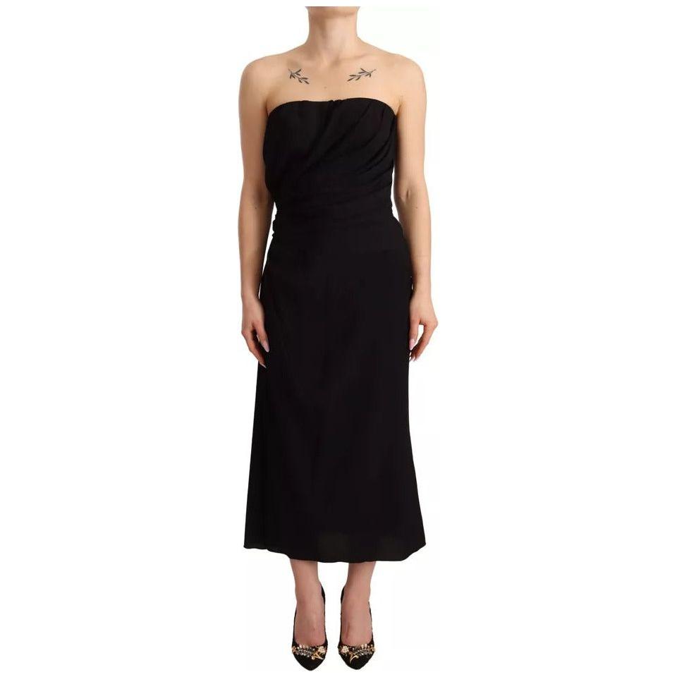 Dolce & Gabbana Black Silk Stretch Strapless Sheath Midi Dress Dolce & Gabbana