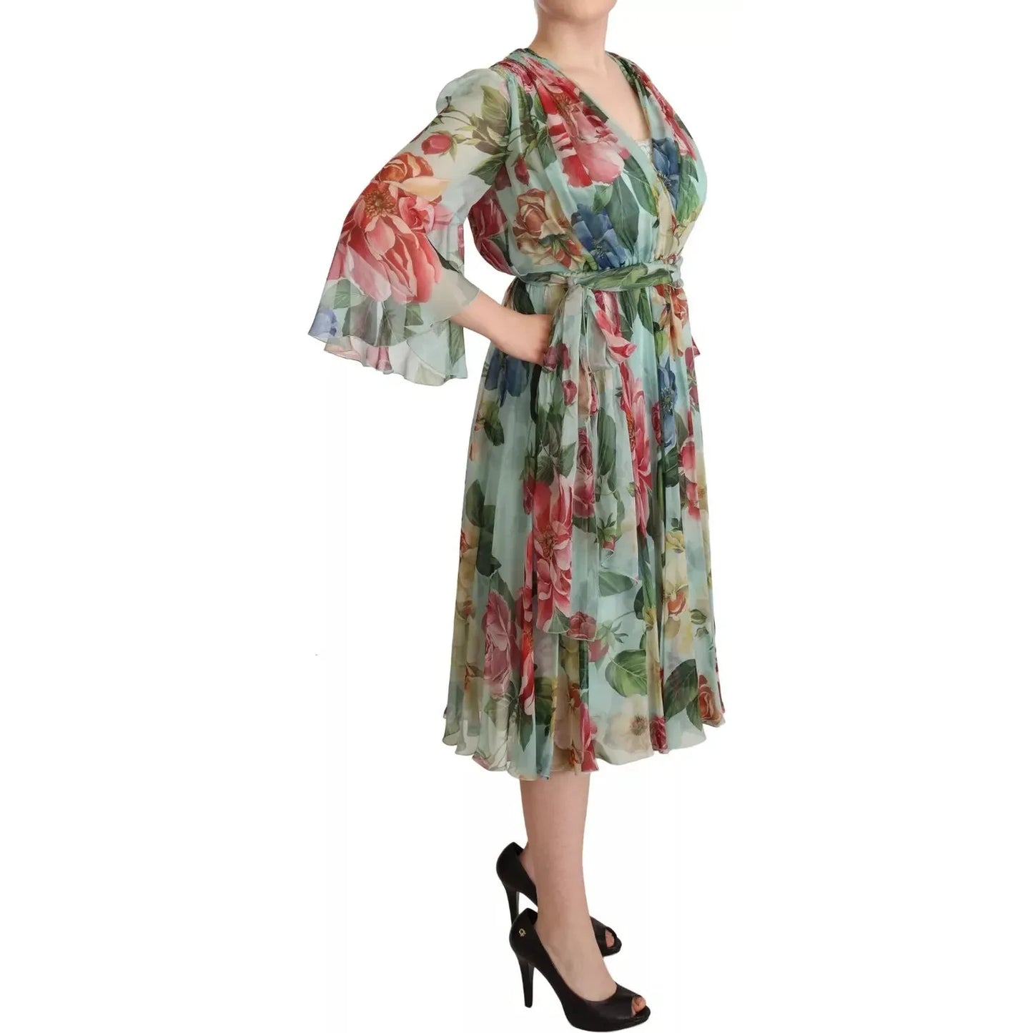 Dolce & Gabbana Multicolor Green Silk Wrap Gown Dress Dolce & Gabbana