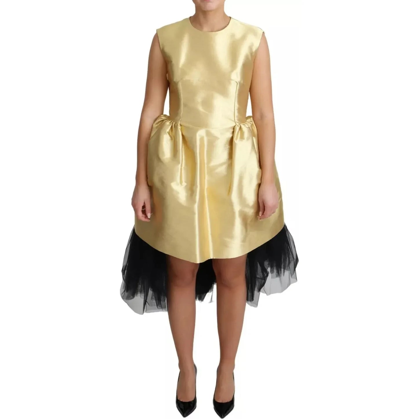 Dolce & Gabbana Gold Polyester Sleeveless A-line Tulle Dress Dolce & Gabbana