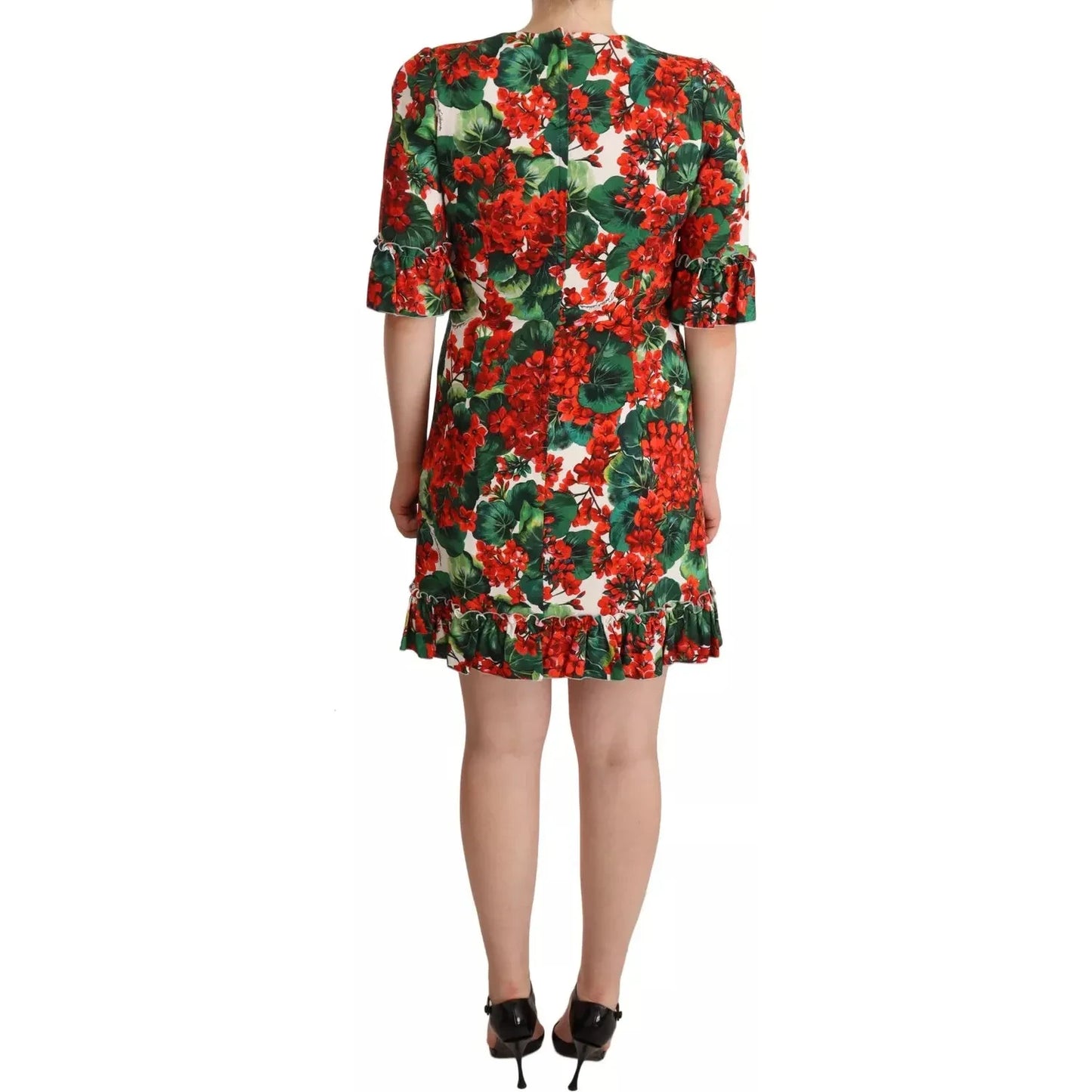 Dolce & Gabbana Red Green Portofino-Print Poplin Midi Dress Dolce & Gabbana