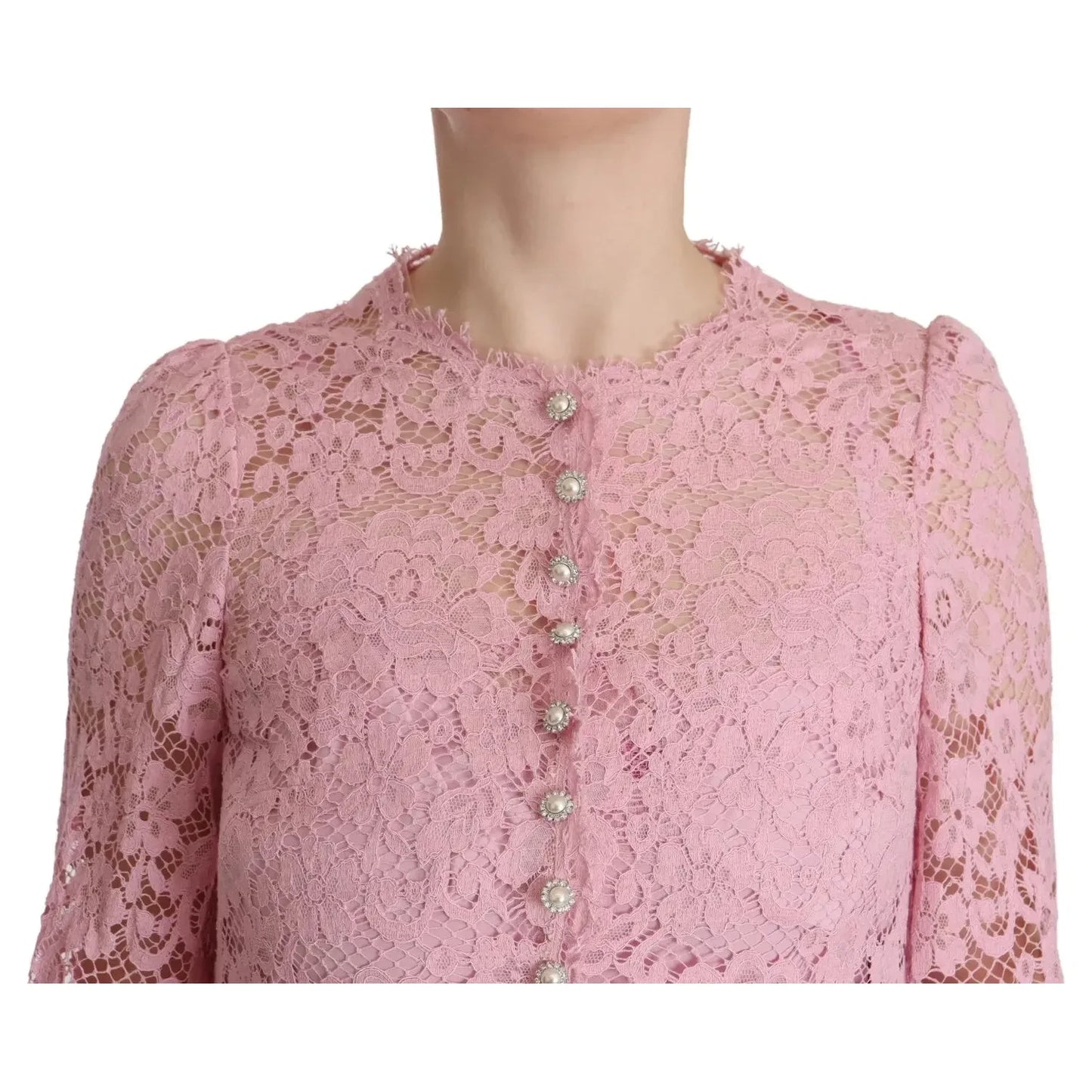 Dolce & Gabbana Shift Lilac Lace Feathers Long Sleeves Dress Dolce & Gabbana