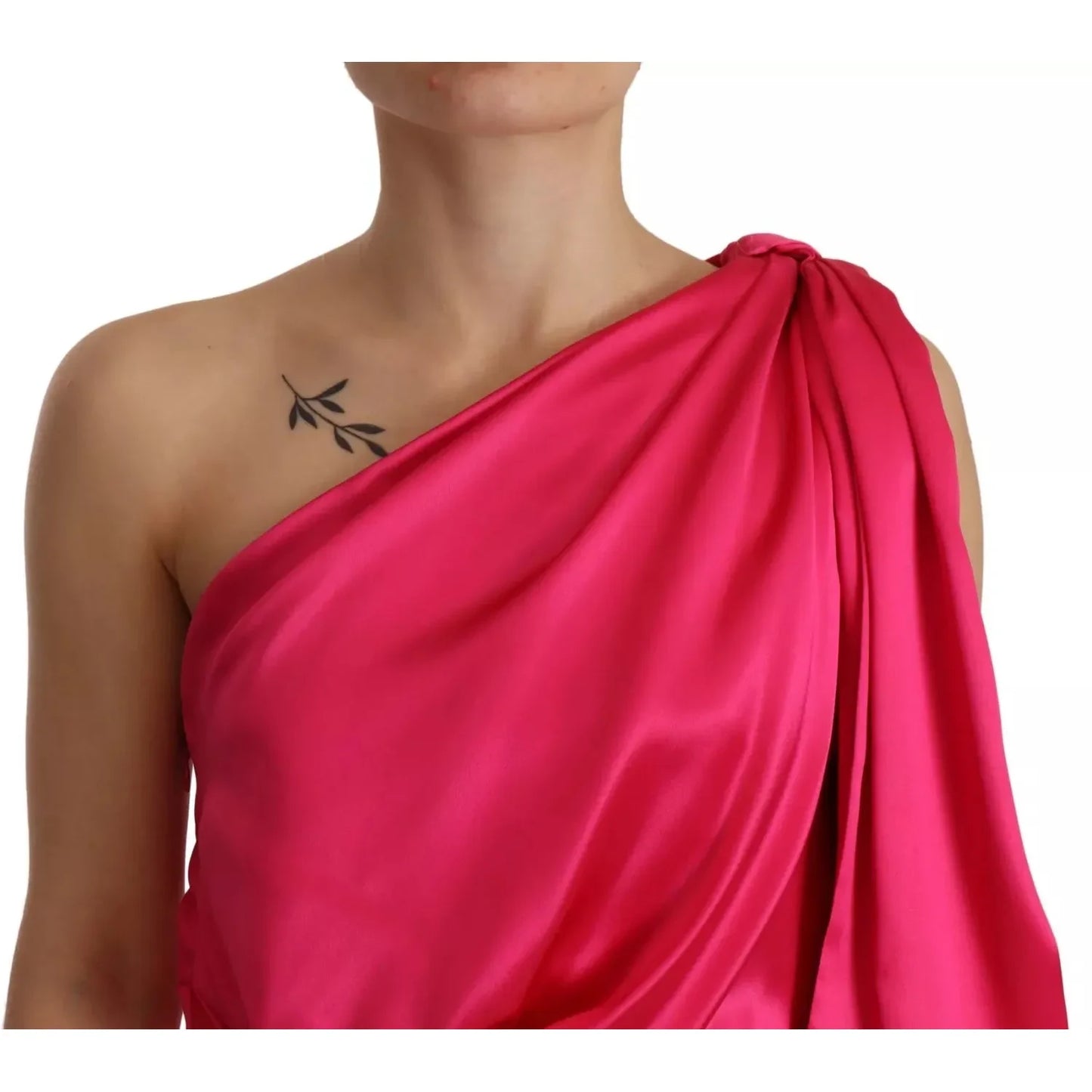Dolce & Gabbana Silk Pink Fitted Cut One Shoulder Midi Dress Dolce & Gabbana Maroon