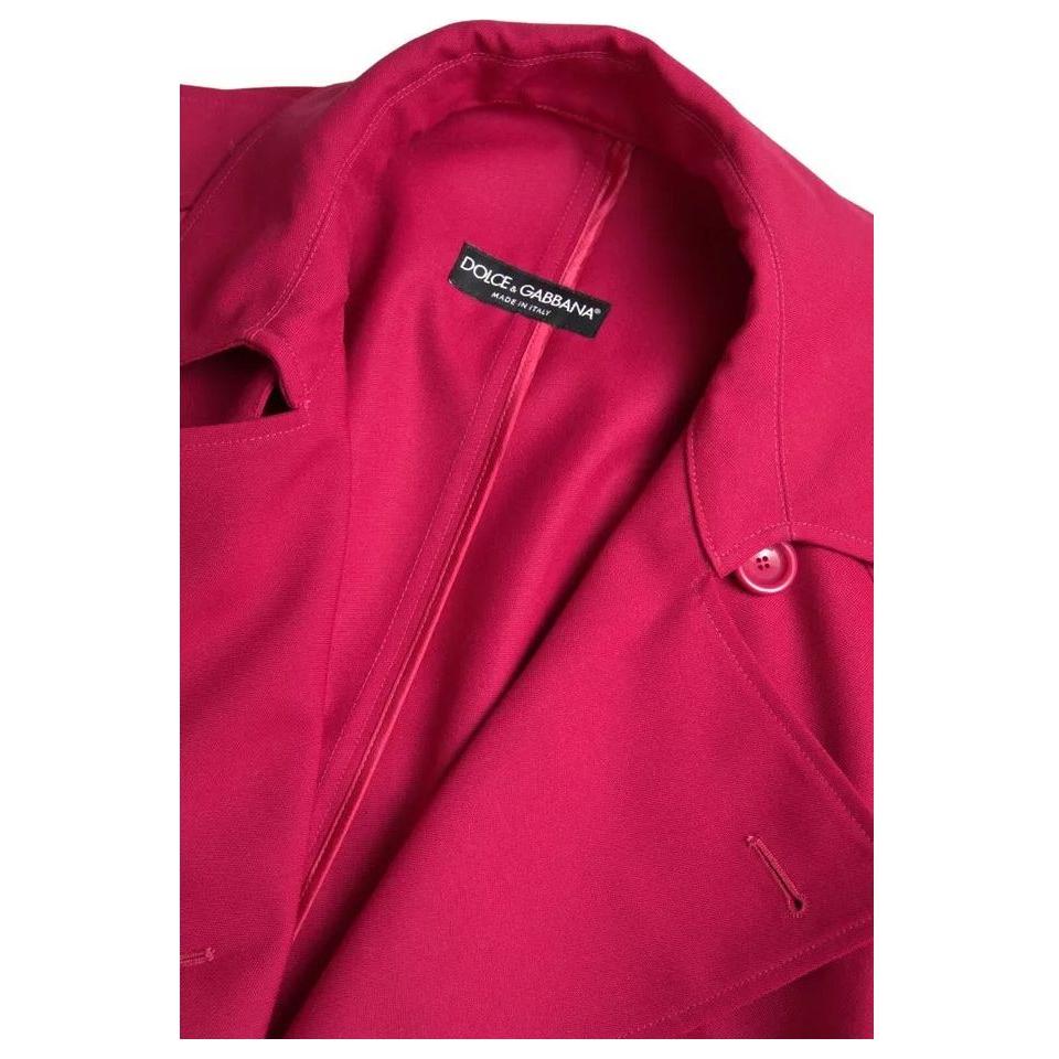 Dolce & Gabbana Dark Pink Double Breasted Trench Coat Jacket Dolce & Gabbana Maroon