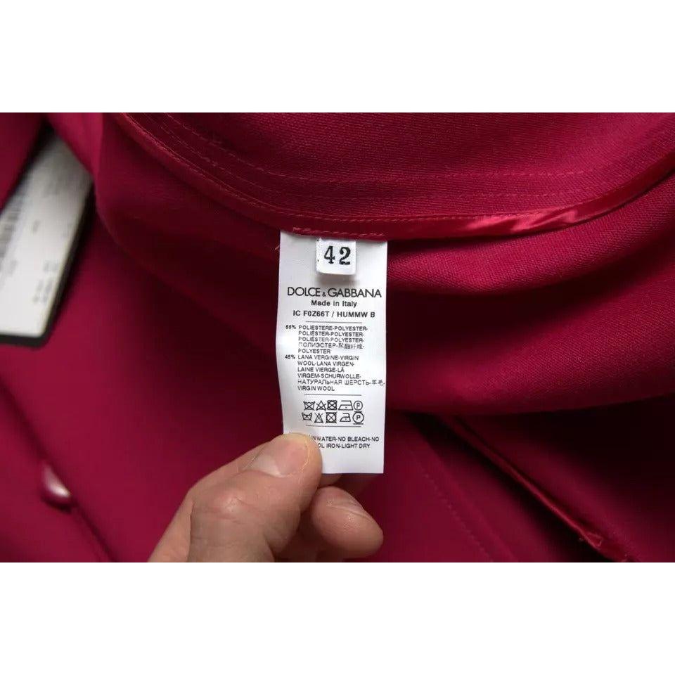 Dolce & Gabbana Dark Pink Double Breasted Trench Coat Jacket Dolce & Gabbana Dark Red