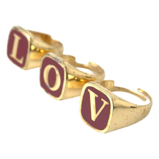 Dolce & Gabbana Gold Brass LOVE Enamel Set of 3 Ring Ring