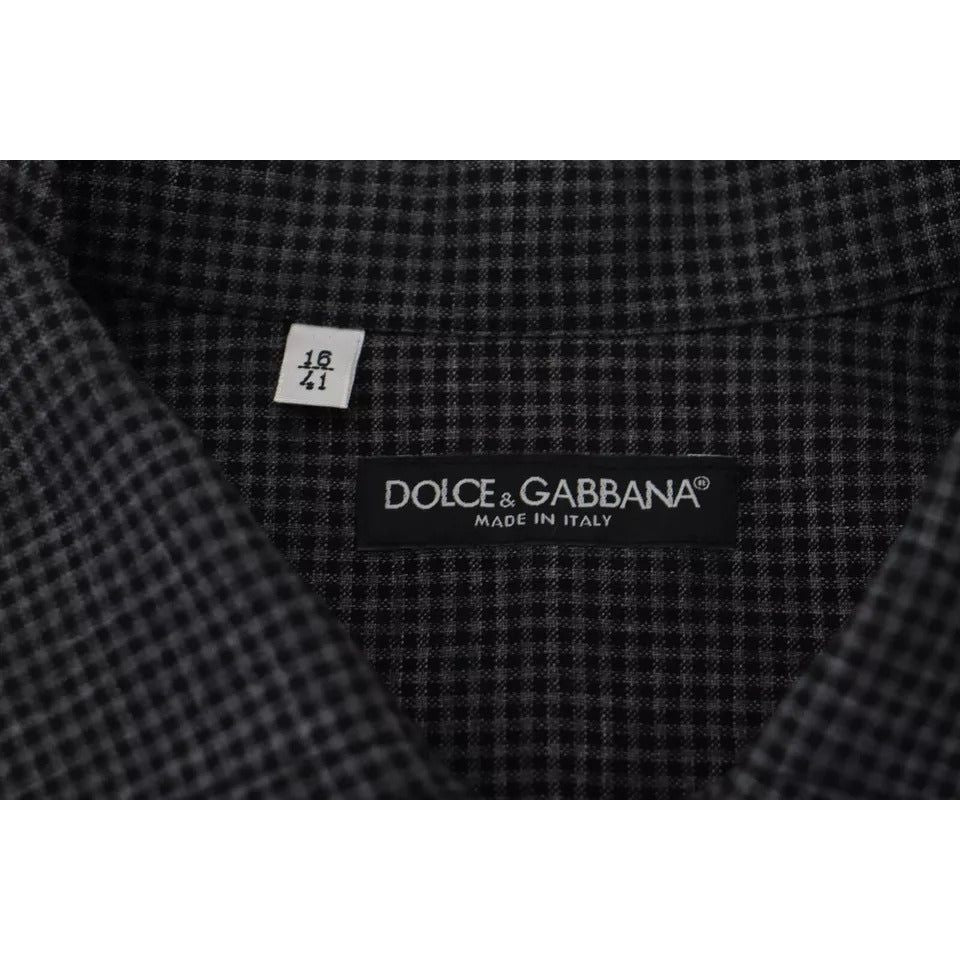 Dolce & Gabbana Black Gray Checkered Long Sleeves Collared Casual Shirt Dolce & Gabbana