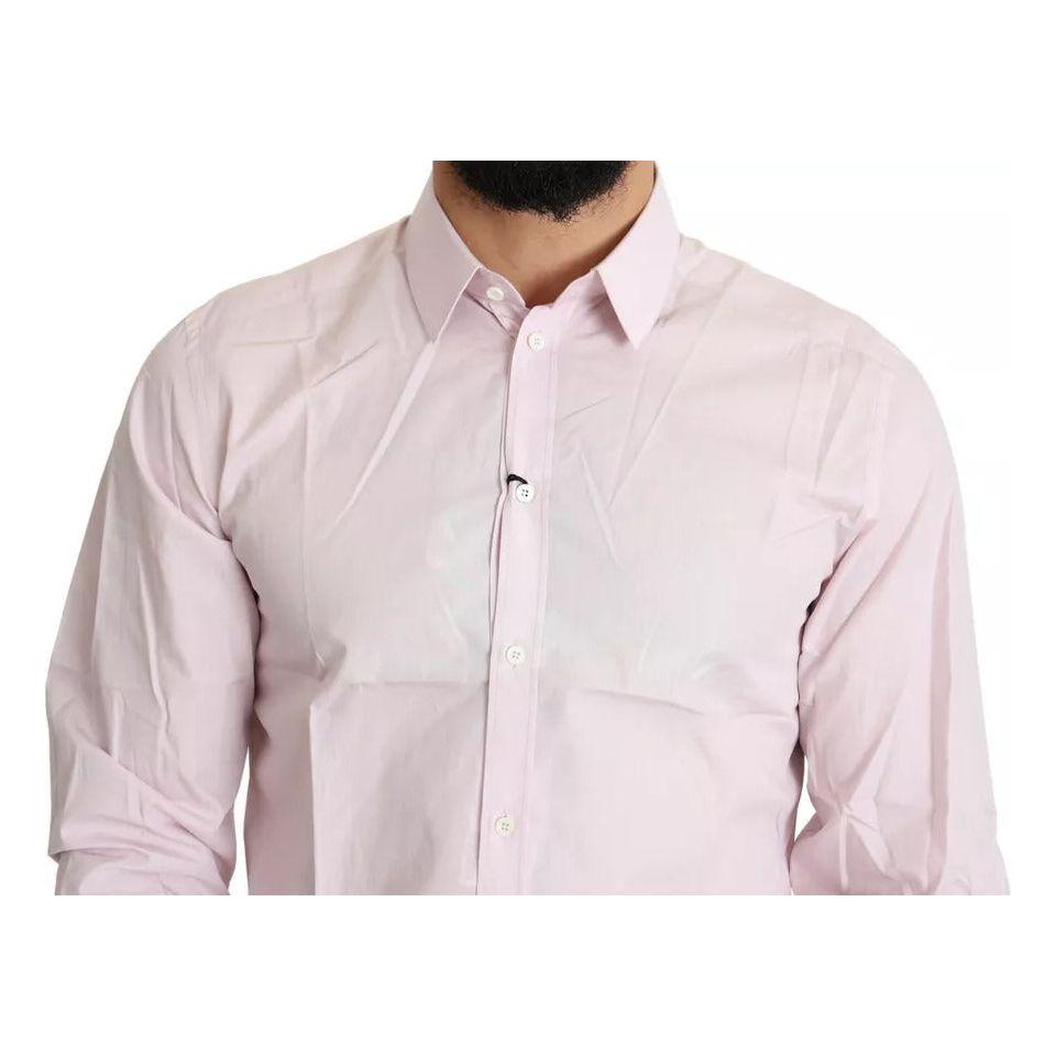 Dolce & Gabbana Light Pink Cotton Men Formal GOLD Dress Shirt Dolce & Gabbana