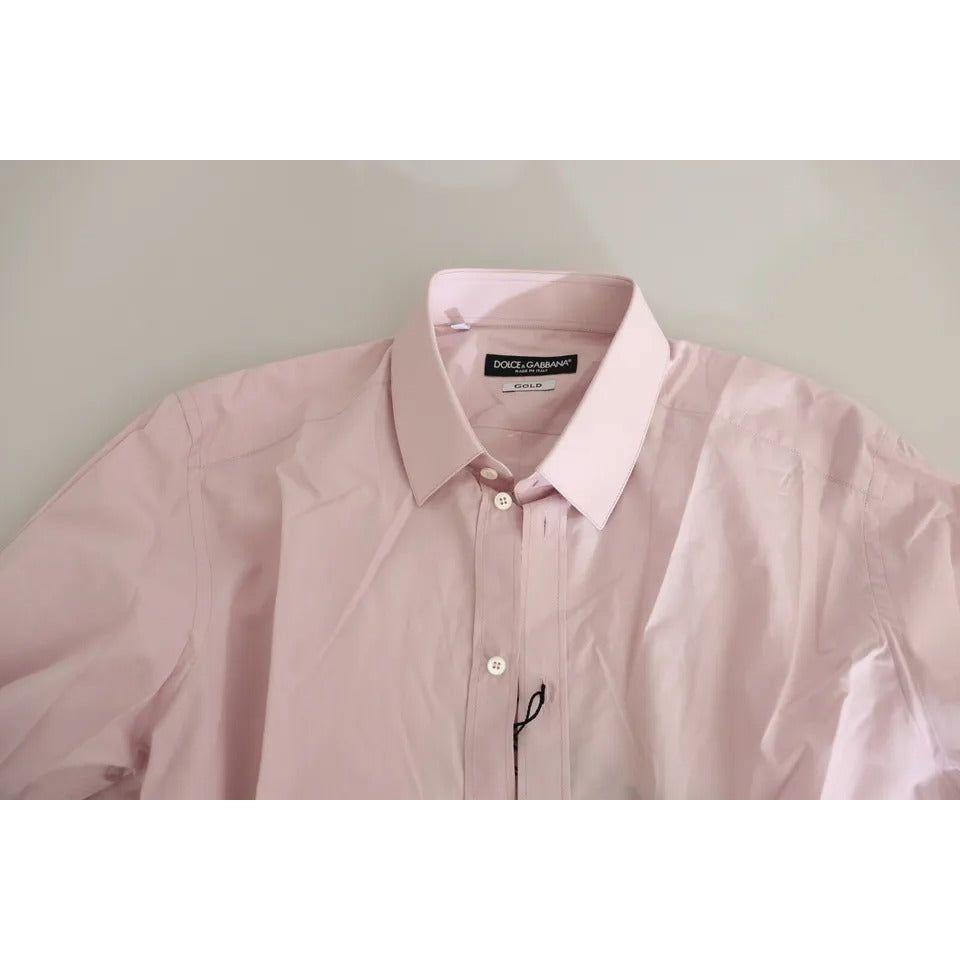 Dolce & Gabbana Light Pink Cotton Men Formal GOLD Dress Shirt Dolce & Gabbana