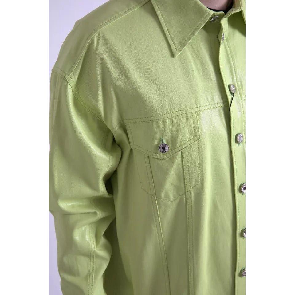 Dolce & Gabbana Green Cotton Collared Casual Button Down Shirt Dolce & Gabbana